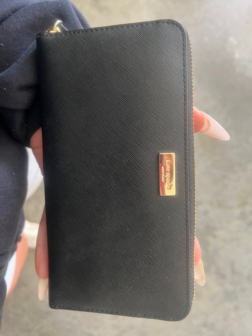 kate spade Black Saffiano Zip Around Wallet with Gold Hardware